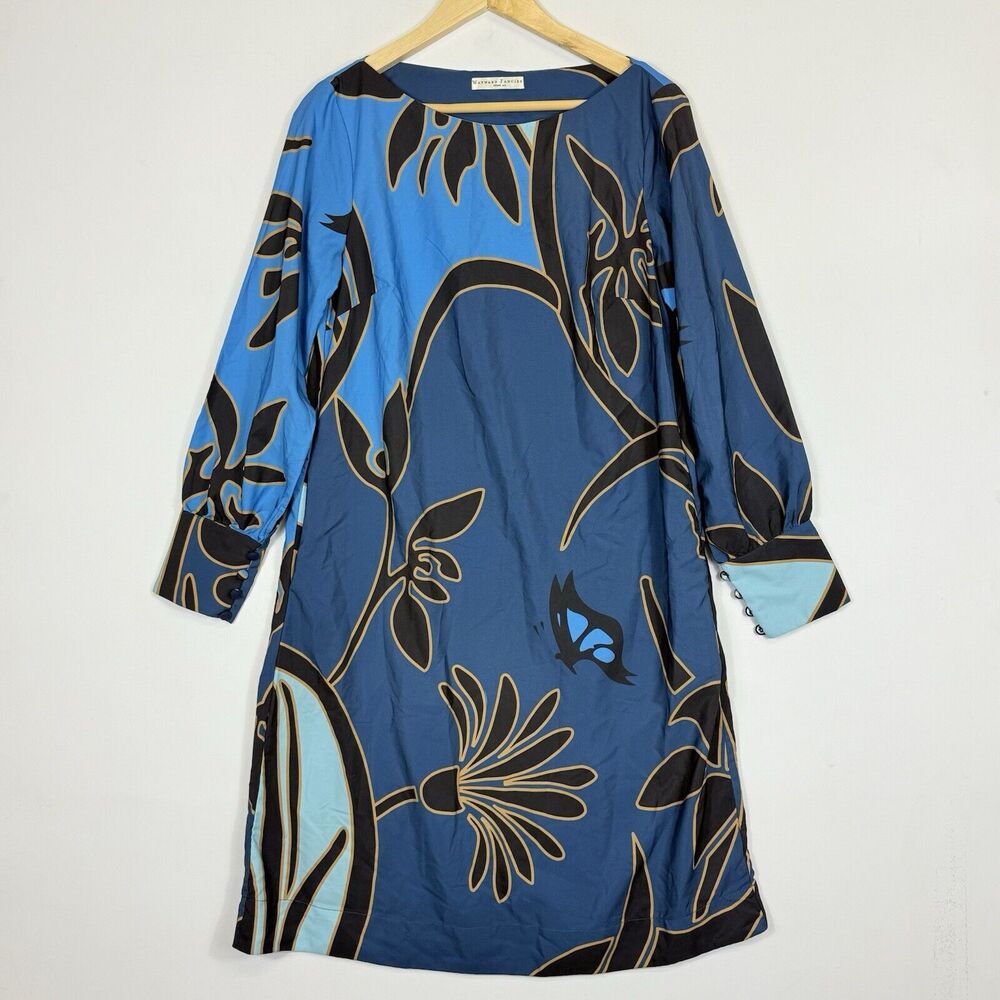 eShakti Wayward Fancies Dress Womens Medium 10 Blue Floral Sheath Mod Whimsical